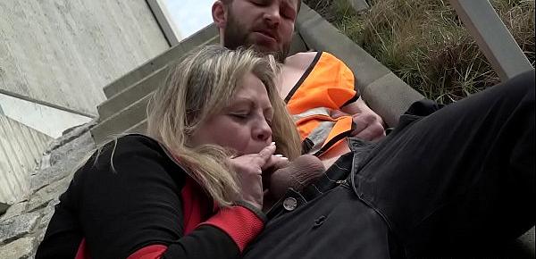  Horny mature mom stops and sucks the construction workers on site